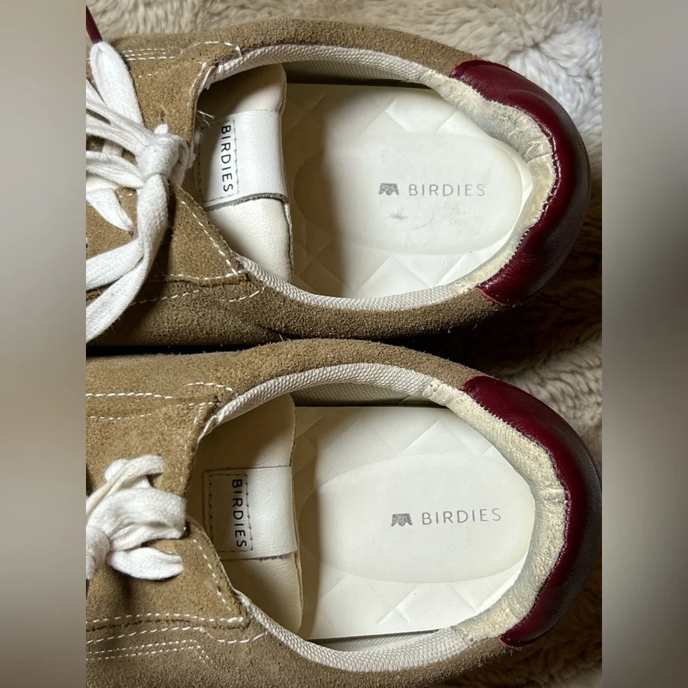 Birdies Suede Sneakers Tan Cream Burgundy Lace Up Comfort Casual Shoes, size 10 - Picture 4 of 10